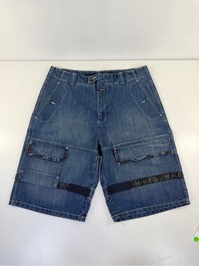 Vintage Marithe Francois Girbaud Blue Denim Cargo Utility Streetwear Shorts Sz38